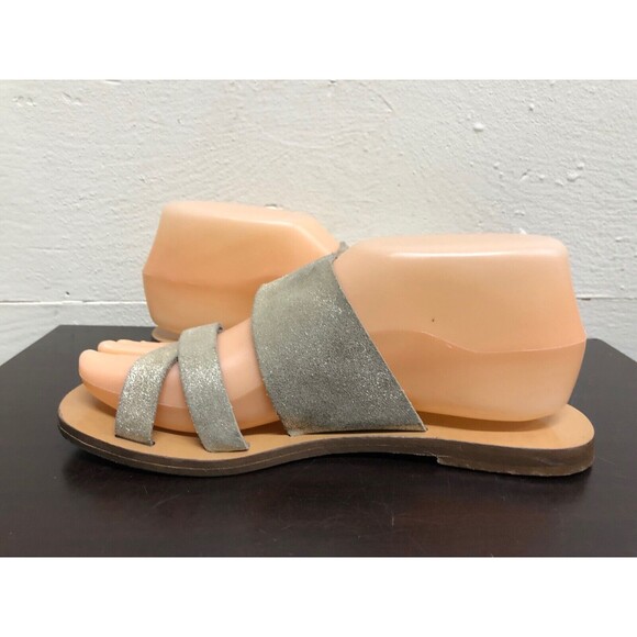 J Crew Made in Italy Women Slip On gold Leather Flat Sandals Slides shoes Size 6 - Picture 5 of 10